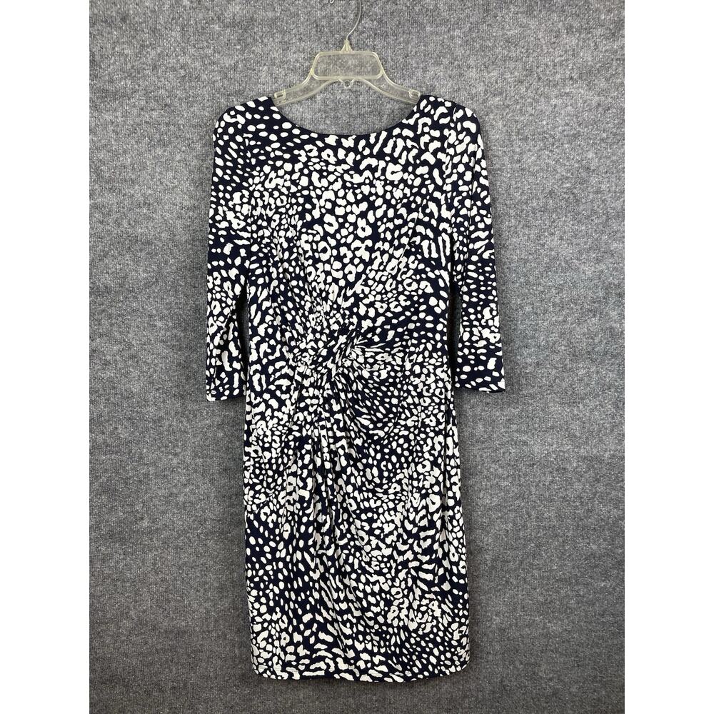 Adrianna Papell A-Line Dress Women's 8 Blue White Animal Print Boat Neck Stretch